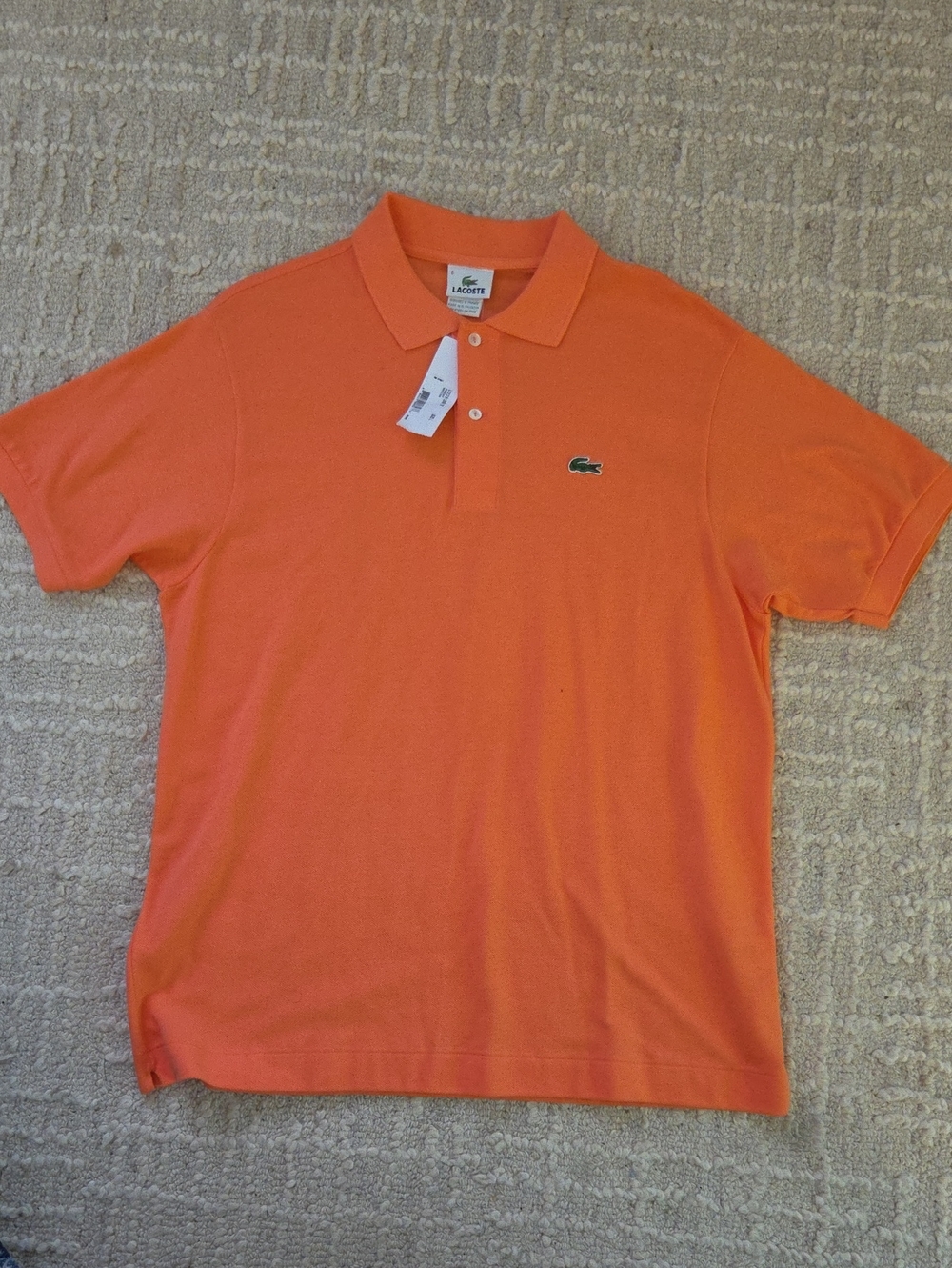 NWT Lacoste Men's Sherbert Orange Piqué Polo with Green Crocodile 6/XL